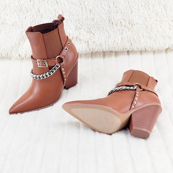 Demitri Tan Western Cowgirl Cowboy Pull On Elastic Panel Ankle Boots - Picture 9 of 11